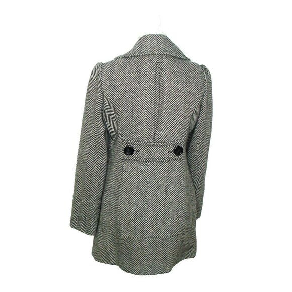 Guess Womens Med Chevron Black White Wool Blend Pea Coat Double Breasted Flared - Picture 2 of 13